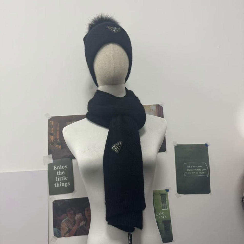 Prada women’s black hat and scarf set